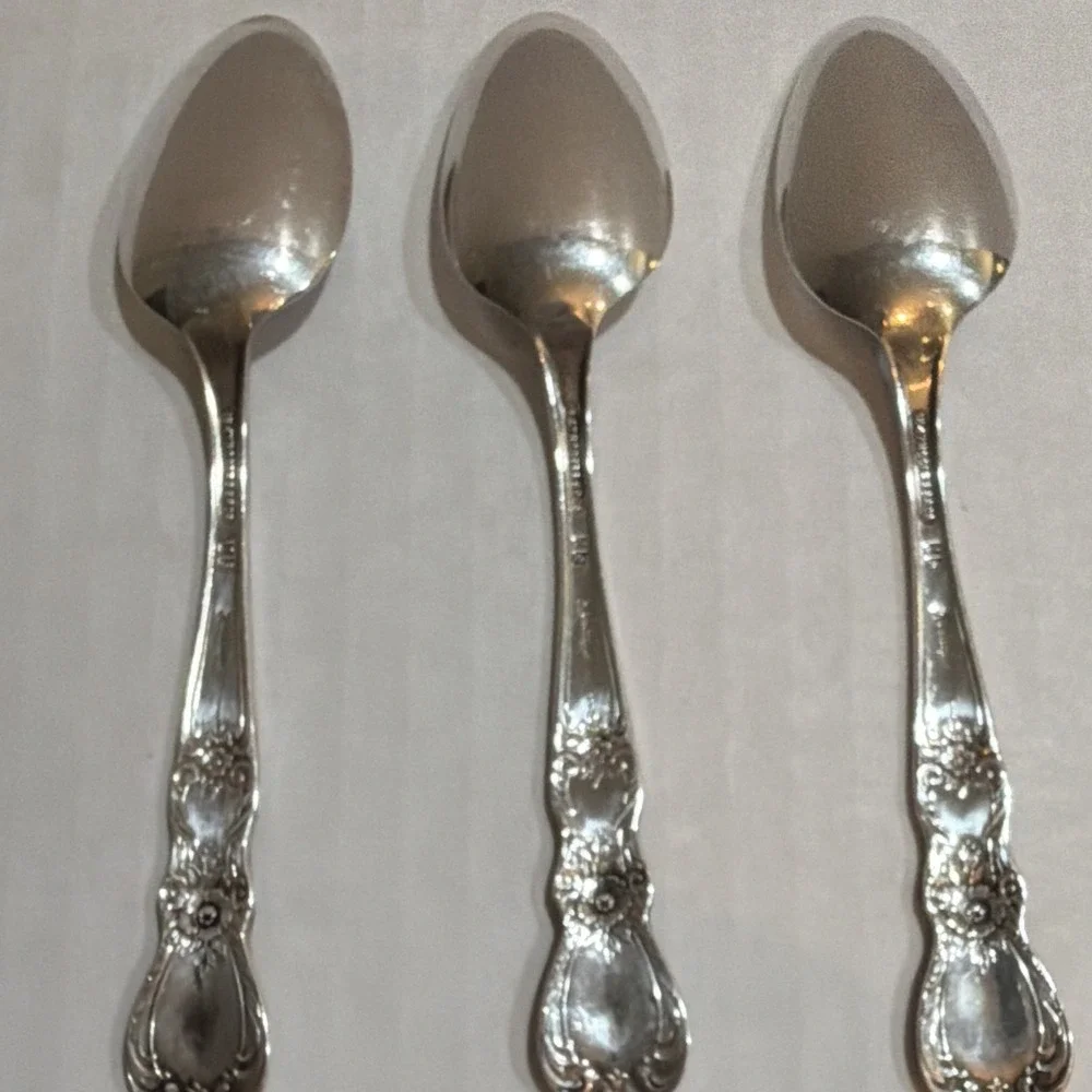 Set of 3  1847 Rogers Teaspoon Silverplate Floral Handle 6 in